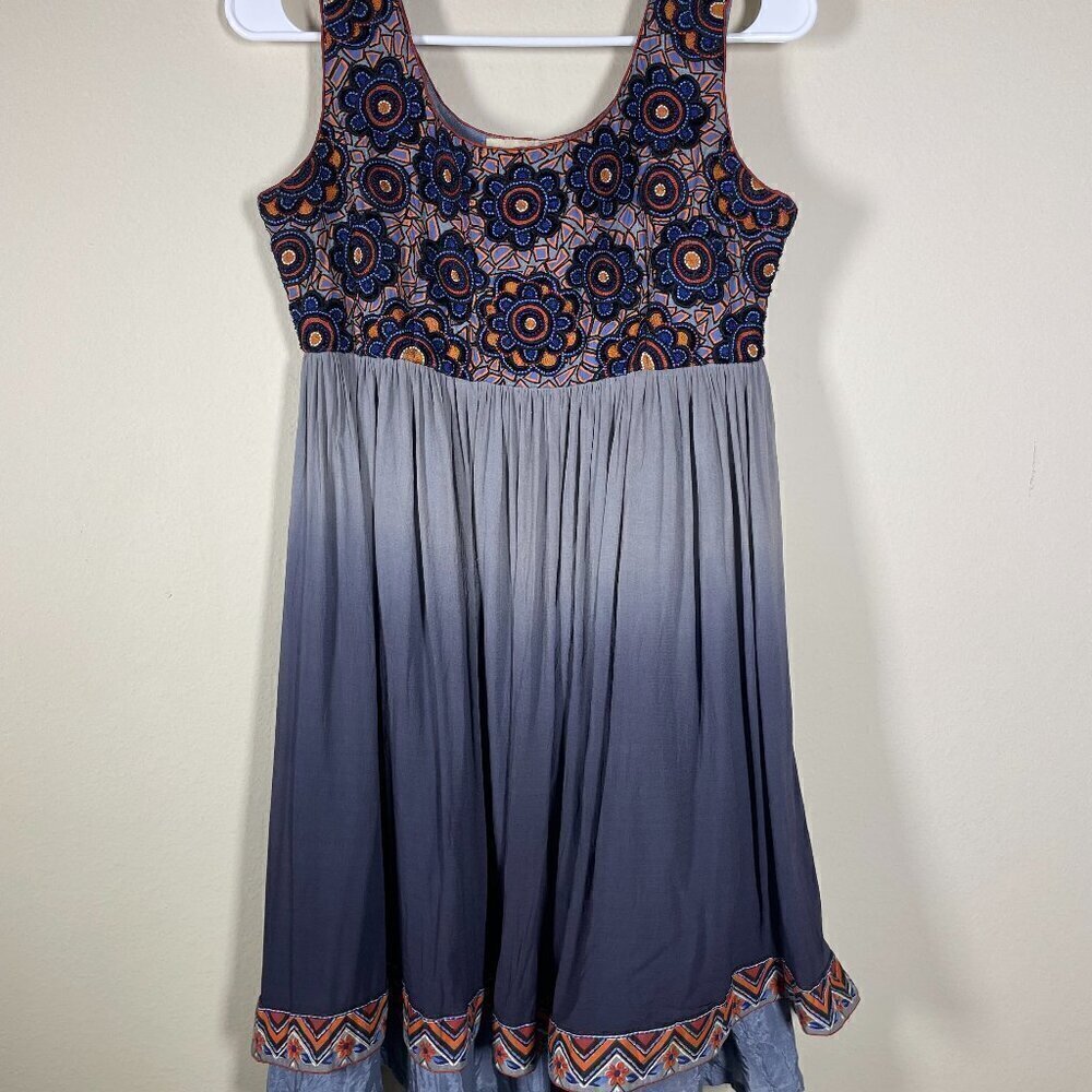 Anthropologie Navy Blue and Orange Printed Mini Dress